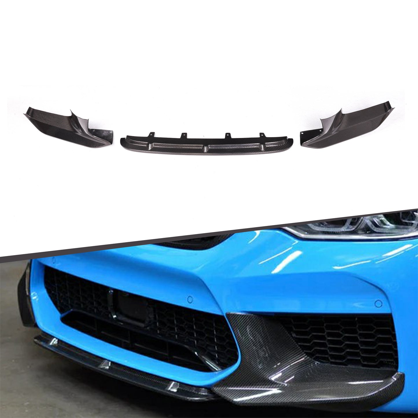 BMW F90 M5 DRY CARBON FIBRE Front Spoiler Lip with Splitters (2018–2020)