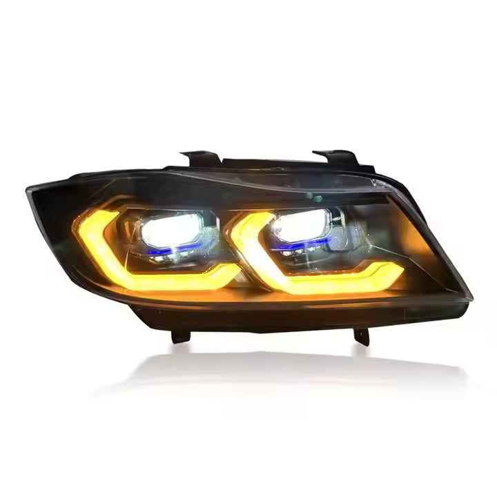 BMW 3 Series E90 LED Headlights (2005–2012) – Yellow/White DRL, Plug & Play
