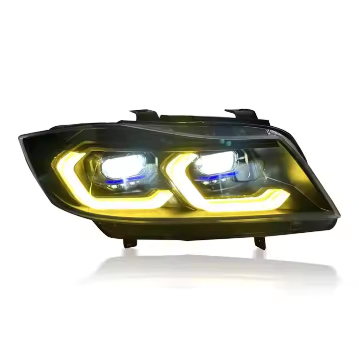 BMW 3 Series E90 LED Headlights (2005–2012) – Yellow/White DRL, Plug & Play